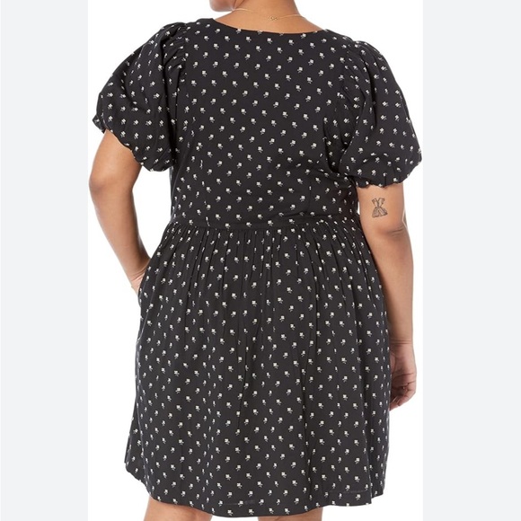 Madewell V-Neck Puff Sleeve Mini Dress in Floral Ikat Black XXL - Picture 10 of 14